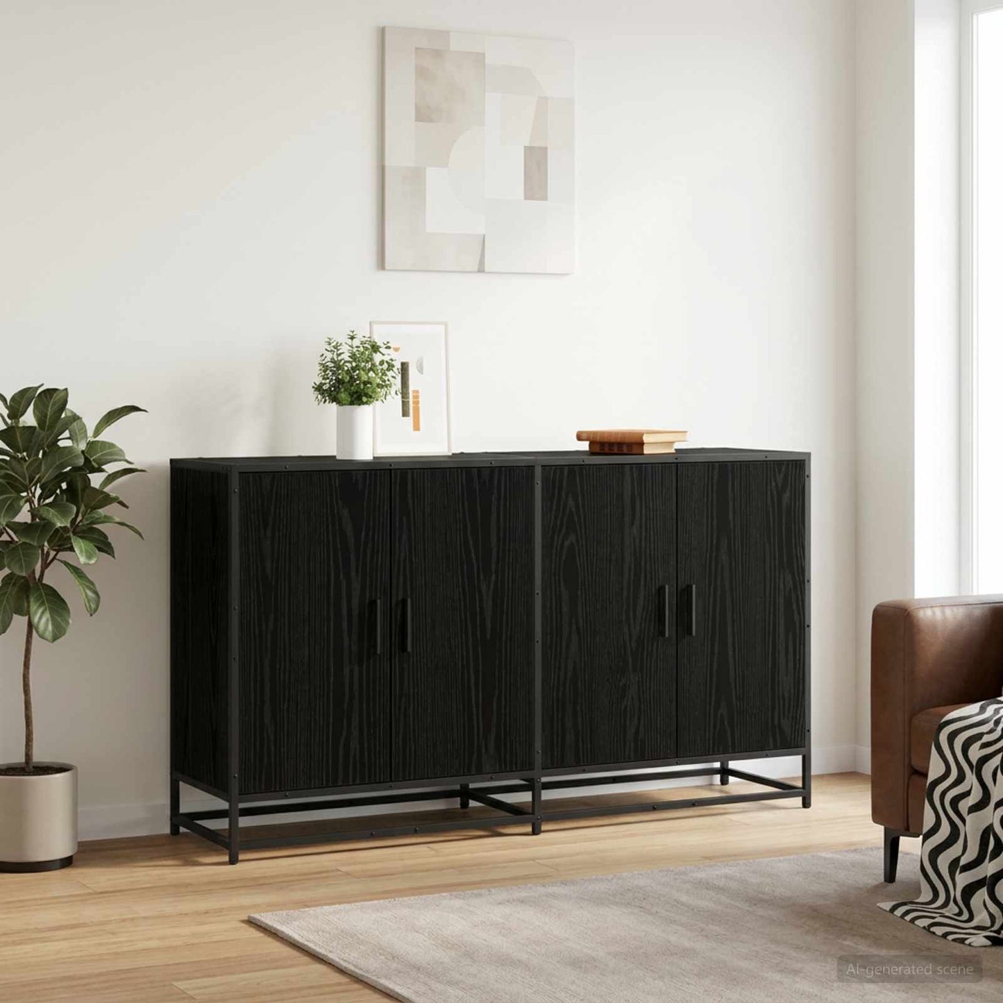 Credenza Rovere Nero 134 x 35 x 76 cm Legno ingegnerizzato
