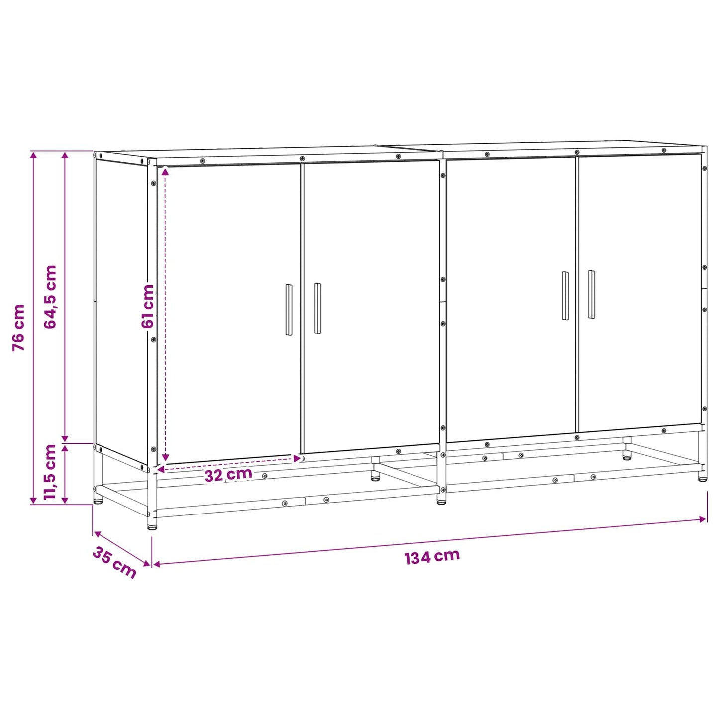 Credenza Rovere Nero 134 x 35 x 76 cm Legno ingegnerizzato