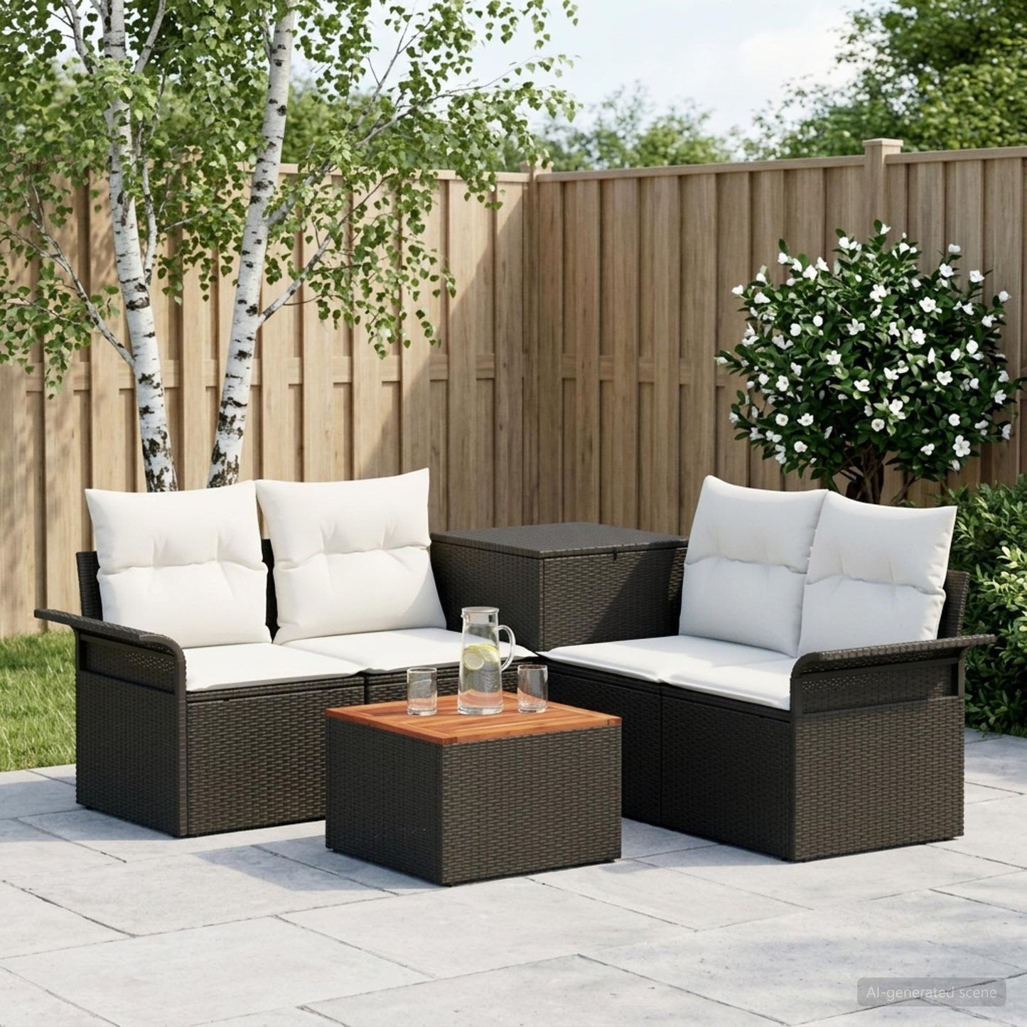 Set di divani 6 pz 4-Numero di posti Nero e Bianco Crema | homemem39