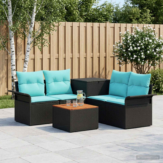Set di divani 6 pz 4-Numero di posti Nero e Blu