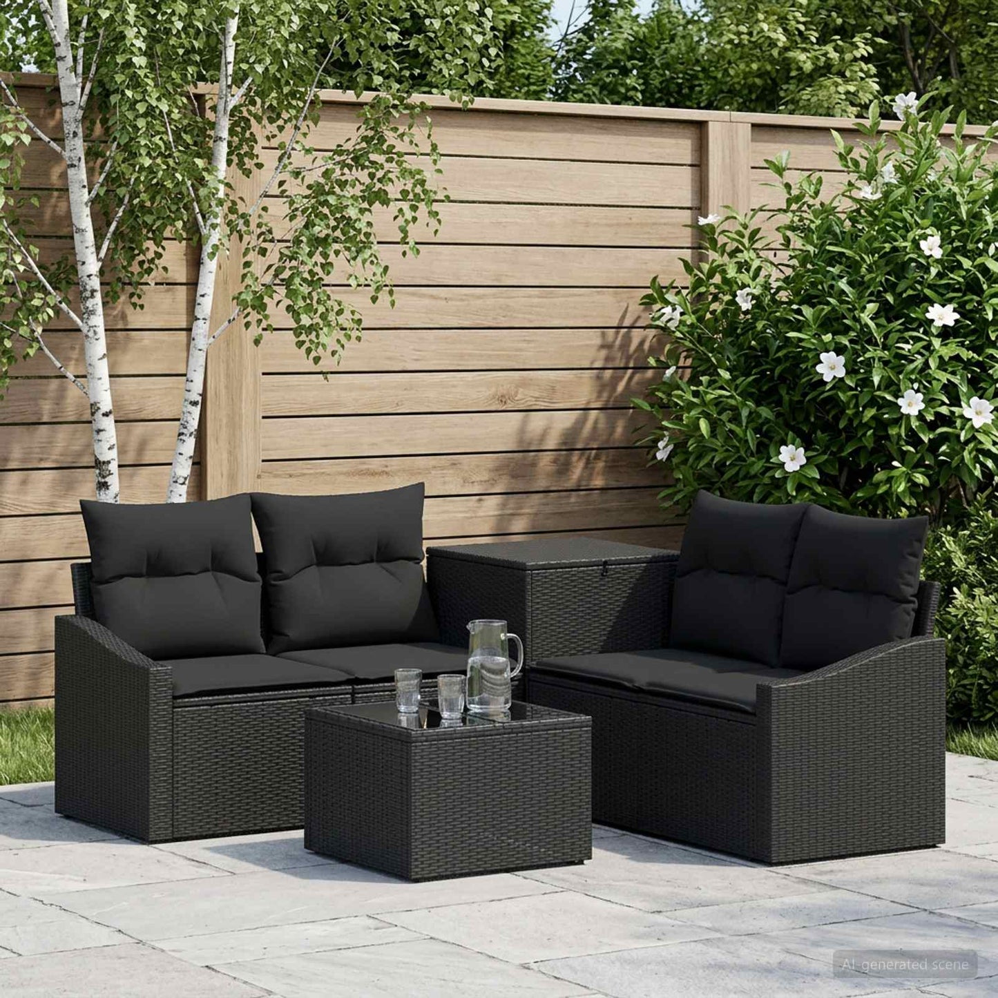Set di divani 6 pz Nero Rattan sintetico e Acciaio | homemem39