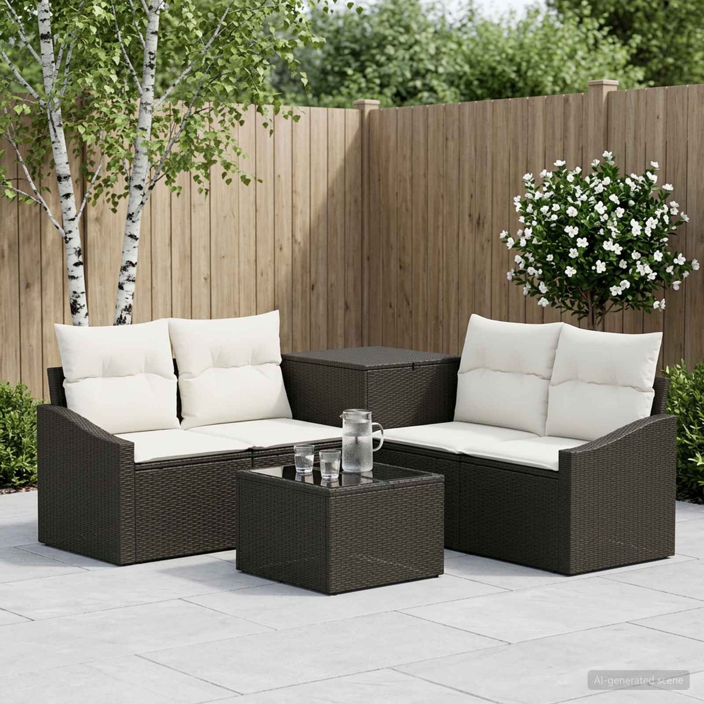 Set di divani 6 pz Nero e Bianco Crema | homemem39