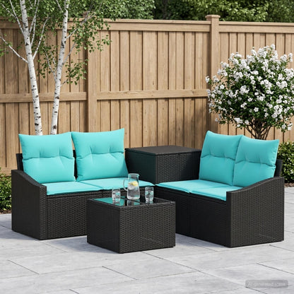 Set di divani 6 pz Nero e Blu Rattan sintetico e Acciaio | homemem39