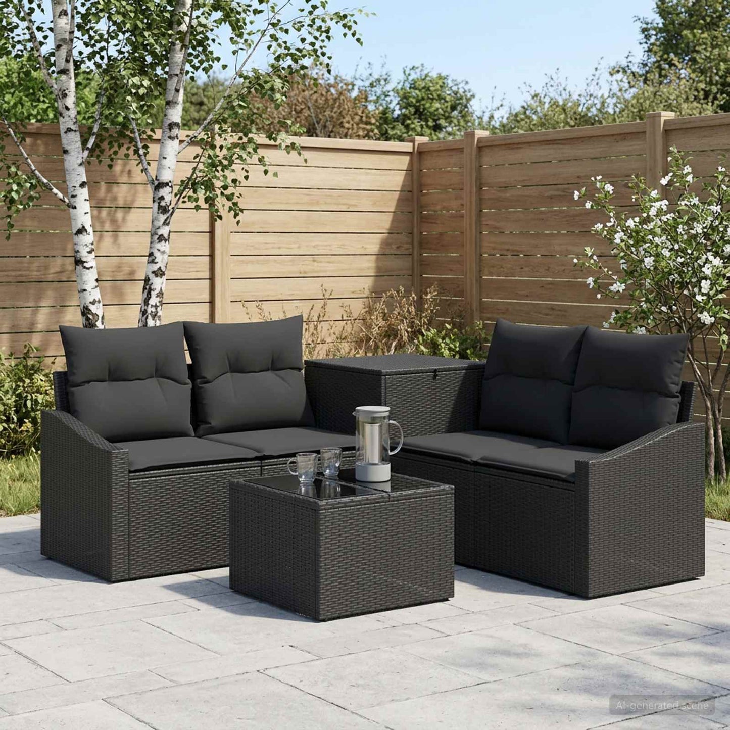 Set di divani 6 pz Nero Rattan sintetico e Acciaio | homemem39