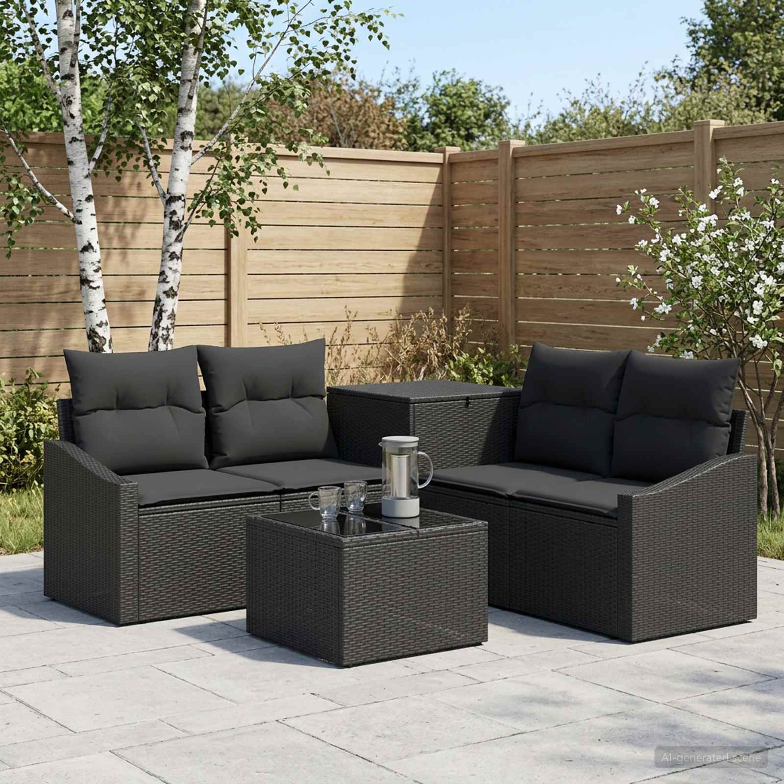 Set di divani 6 pz Nero Rattan sintetico e Acciaio | homemem39