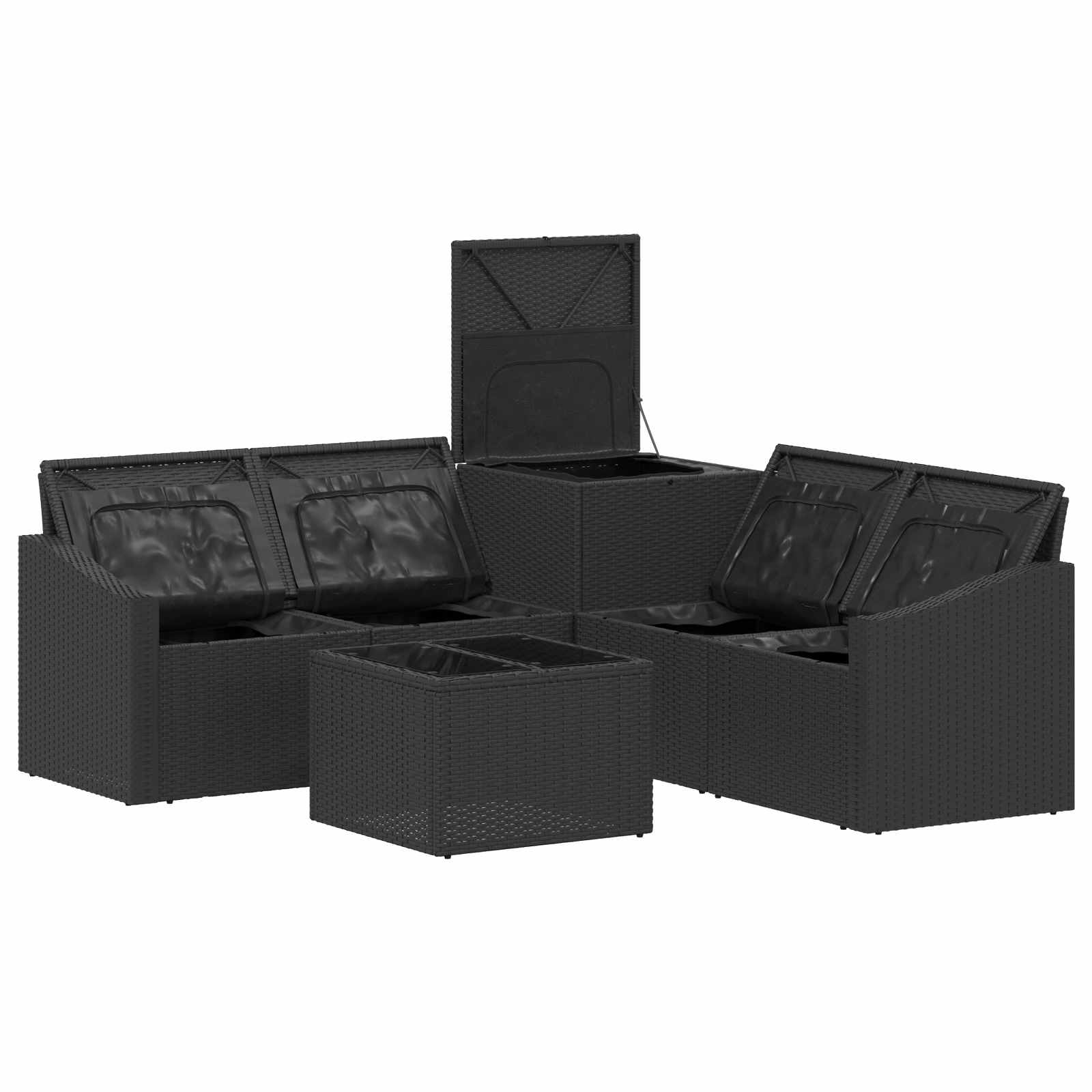 Set di divani 6 pz Nero Rattan sintetico e Acciaio | homemem39