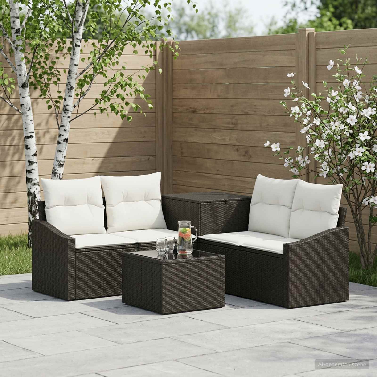 Set di divani 6 pz Nero e Bianco Crema | homemem39