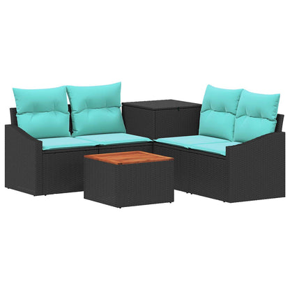 Set di divani 6 pz Nero e Blu Rattan sintetico e Acciaio | homemem39