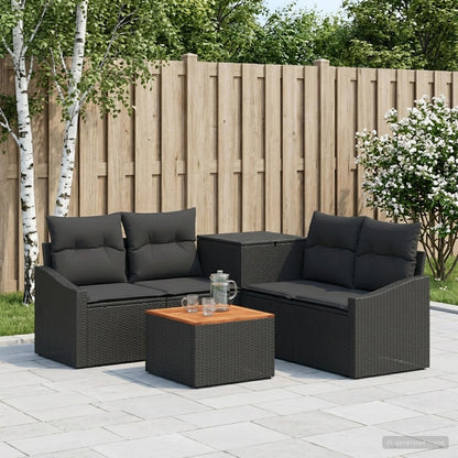 Set di divani 6 pz Nero Rattan sintetico e Acciaio | homemem39