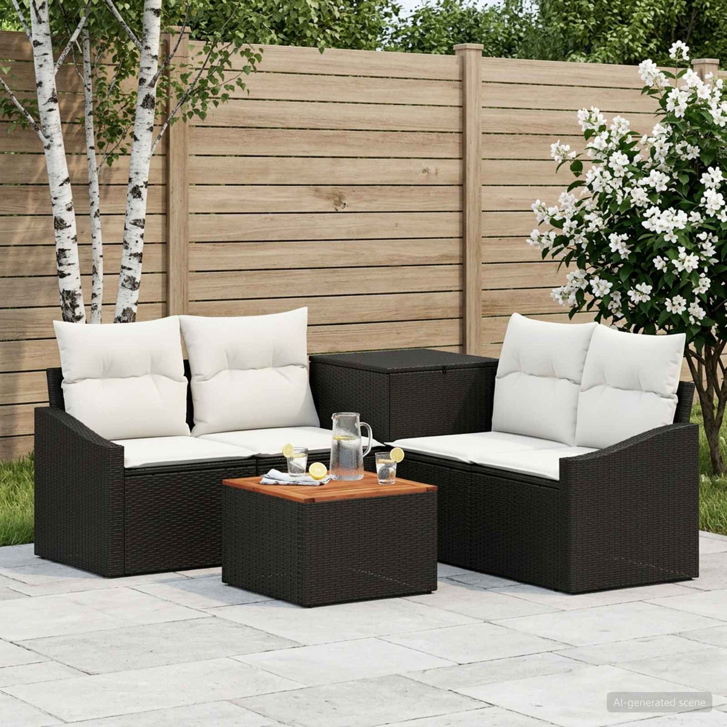 Set di divani 6 pz Nero e Bianco Crema | homemem39