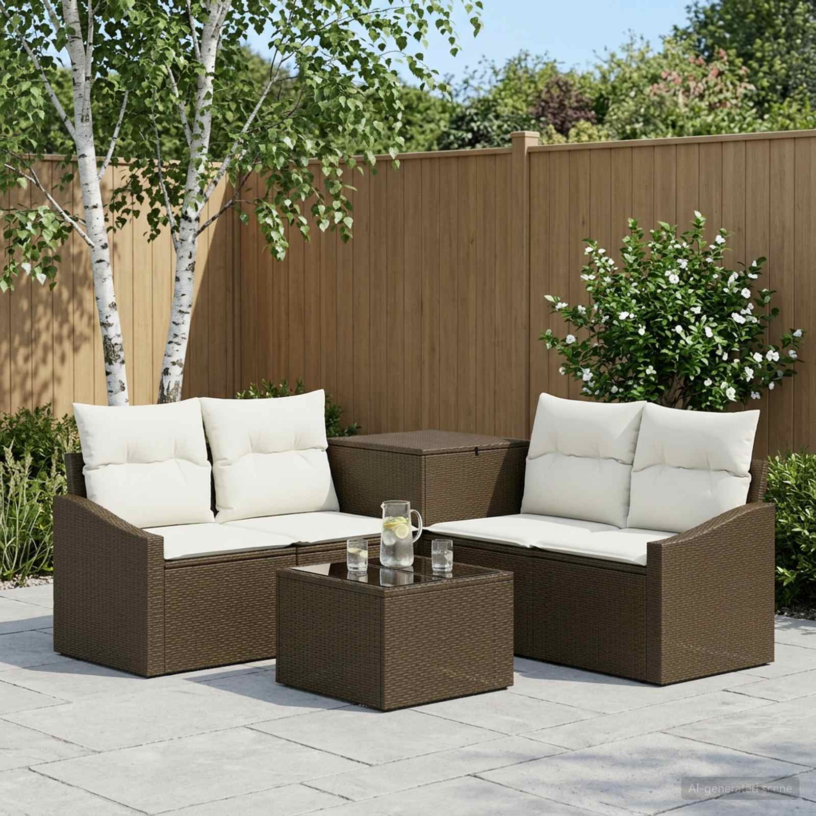 Set di divani 6 pz Marrone e Bianco Crema | homemem39