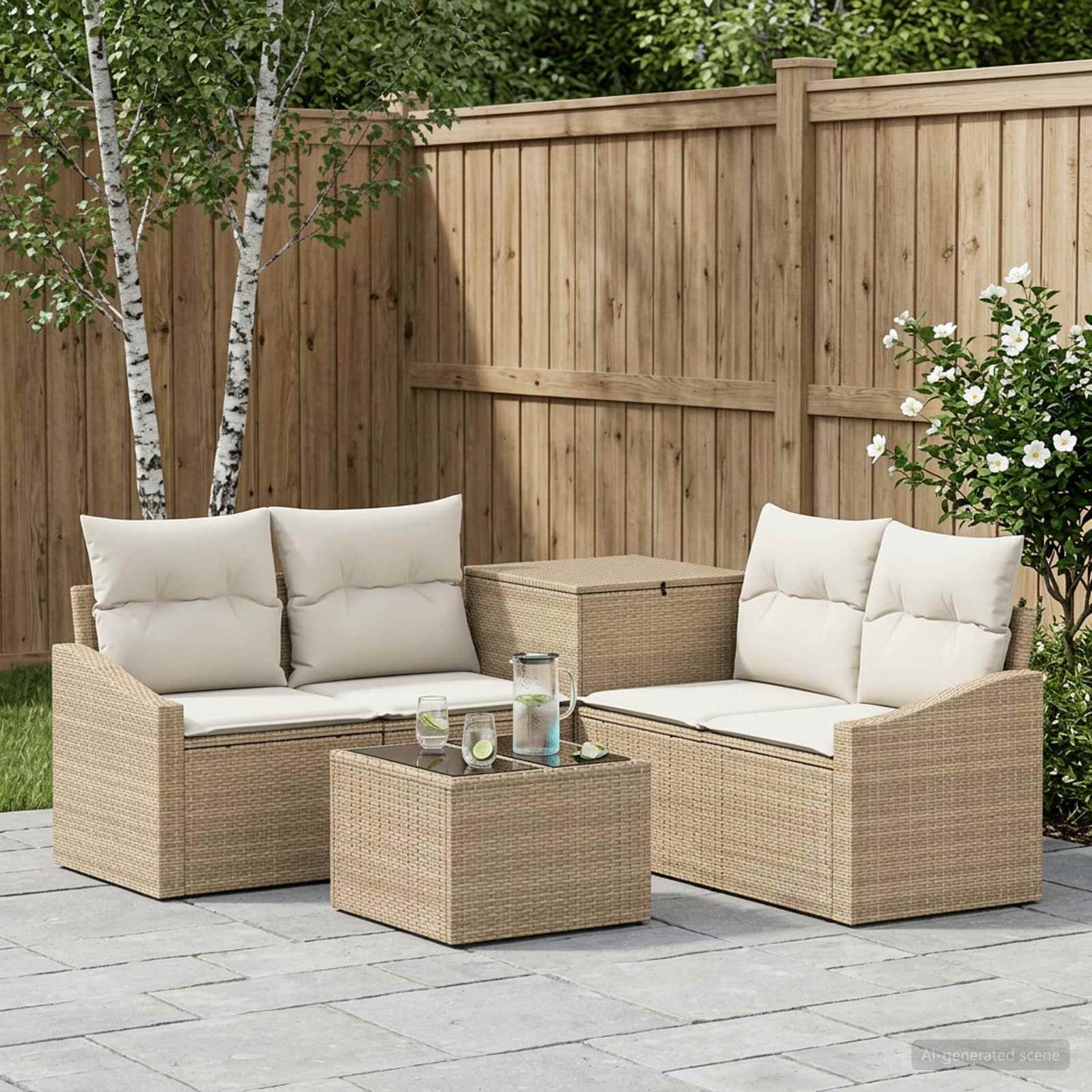 Set di divani 6 pz Beige e Bianco Crema