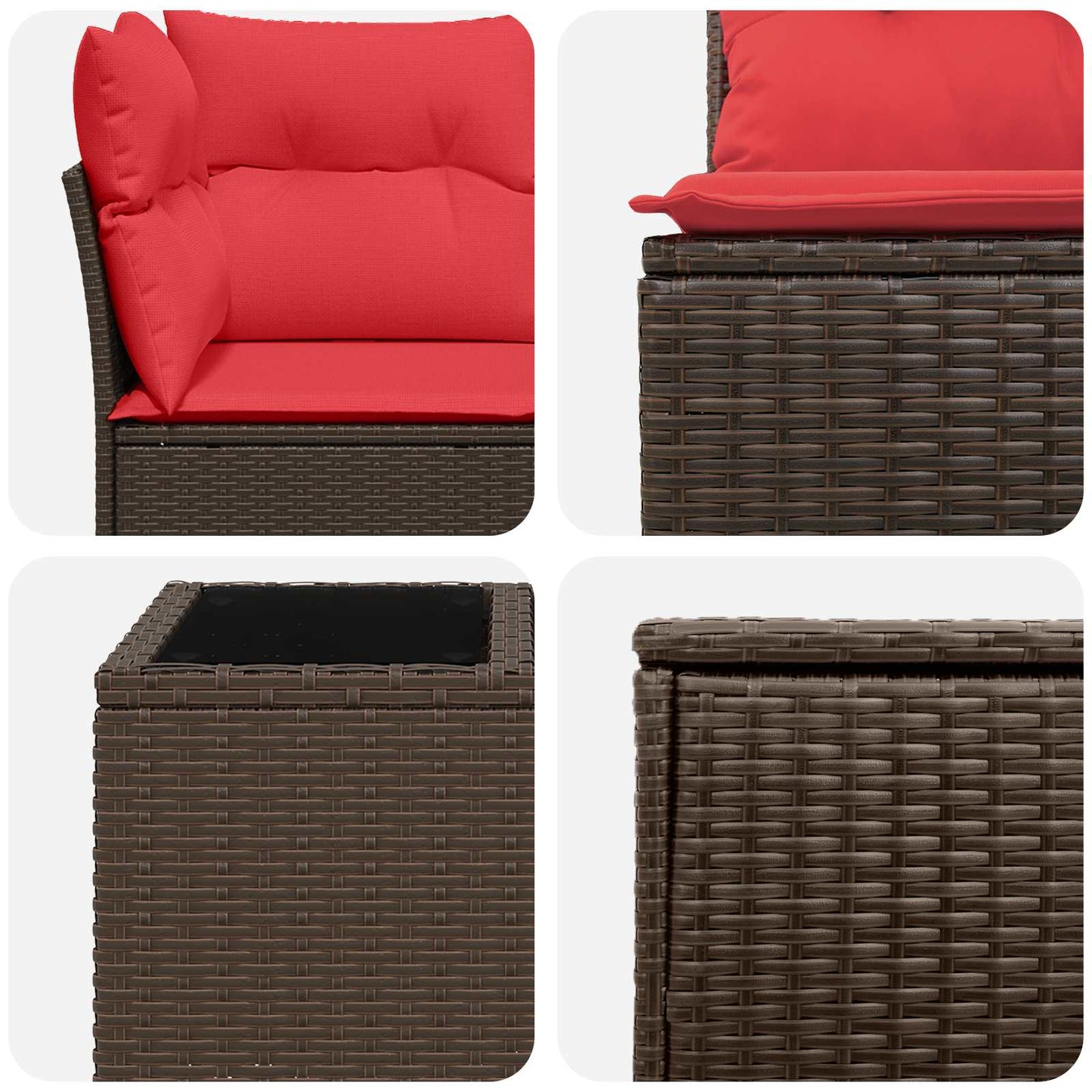 Set di divani 6 pz Marrone e Rosso Rattan sintetico e Acciaio | homemem39