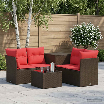 Set di divani 6 pz Marrone e Rosso Rattan sintetico e Acciaio | homemem39