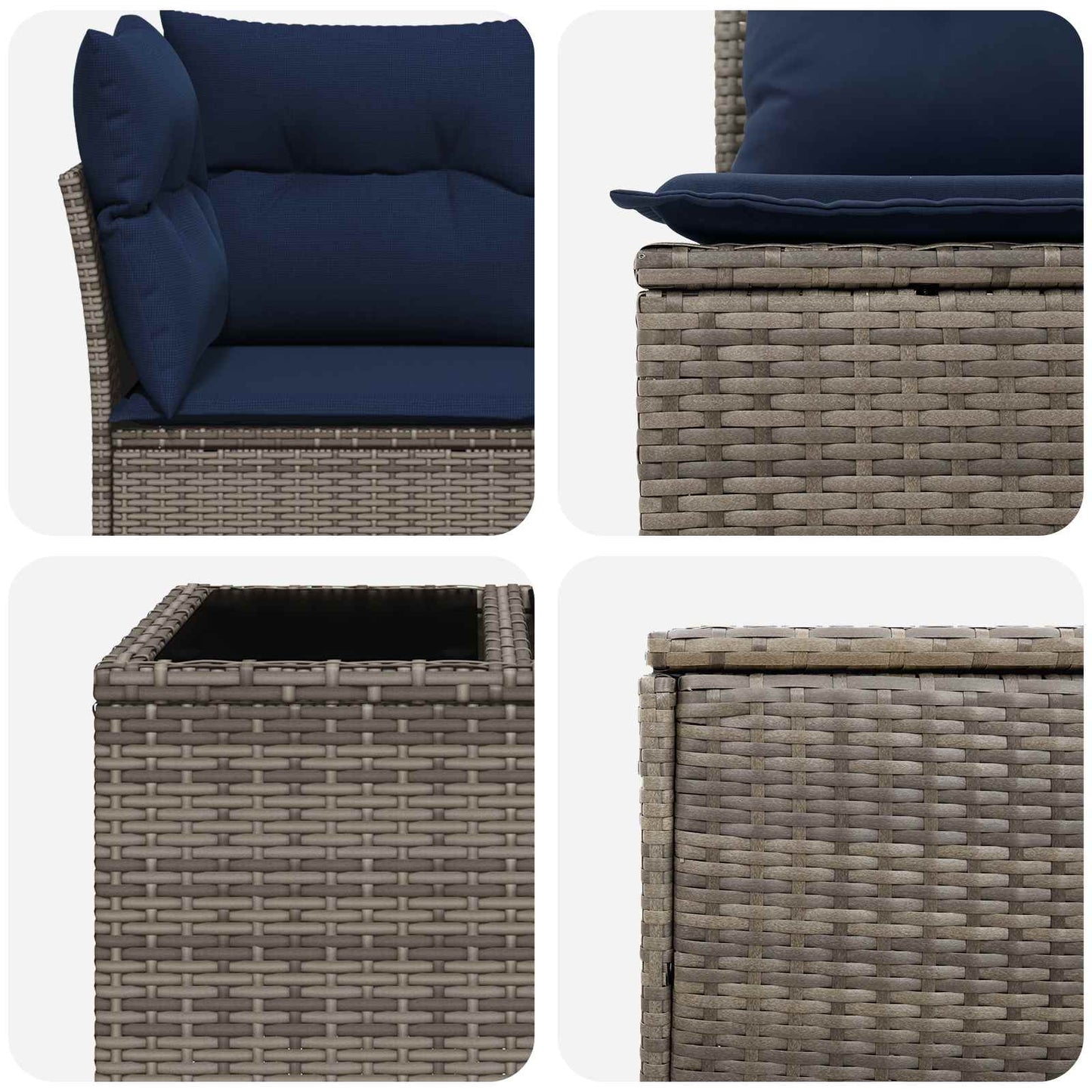 Set di divani 6 pz Grigio e Blu Navy Rattan sintetico e Acciaio | homemem39
