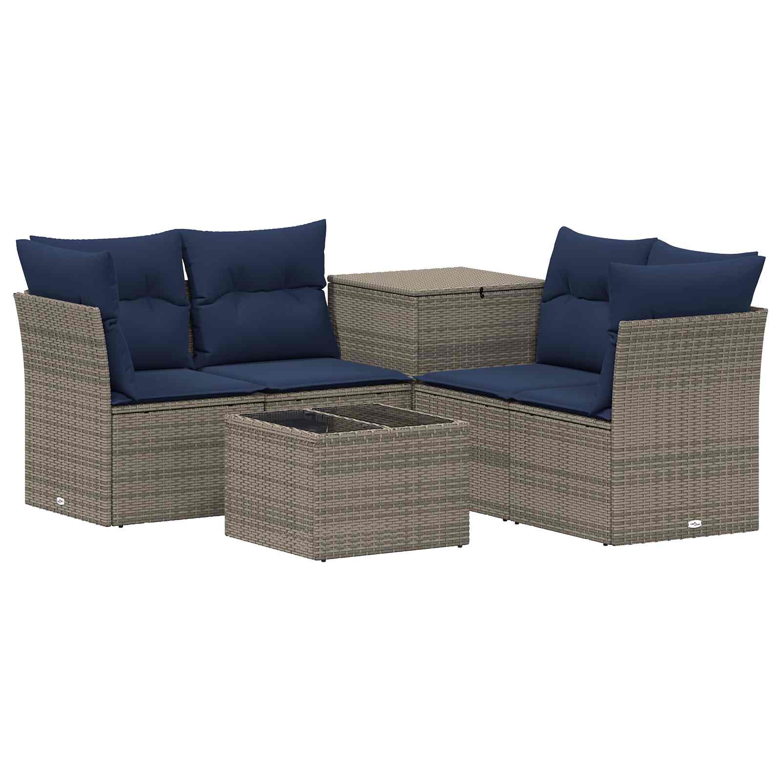 Set di divani 6 pz Grigio e Blu Navy Rattan sintetico e Acciaio | homemem39