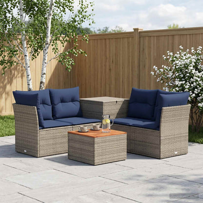 Set di divani 6 pz Grigio e Blu Navy Rattan sintetico e Acciaio | homemem39