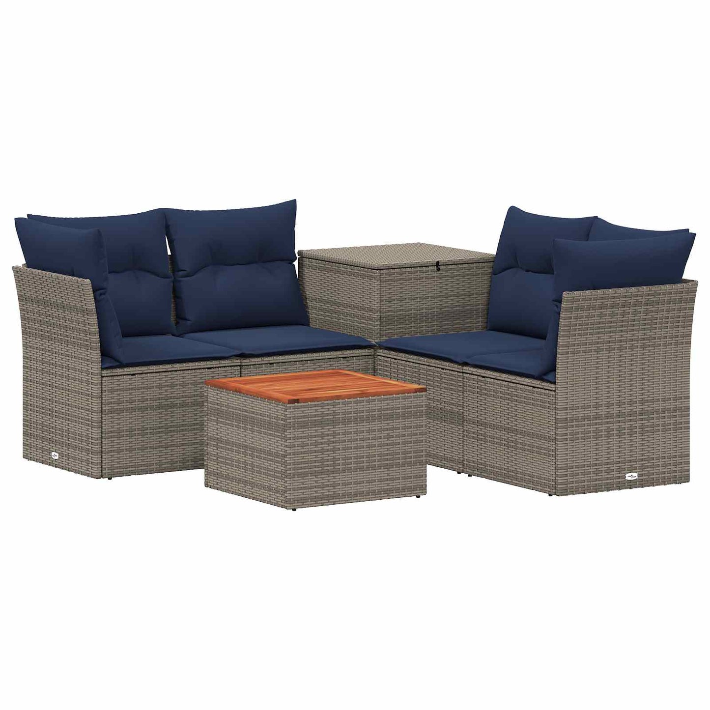 Set di divani 6 pz Grigio e Blu Navy Rattan sintetico e Acciaio | homemem39