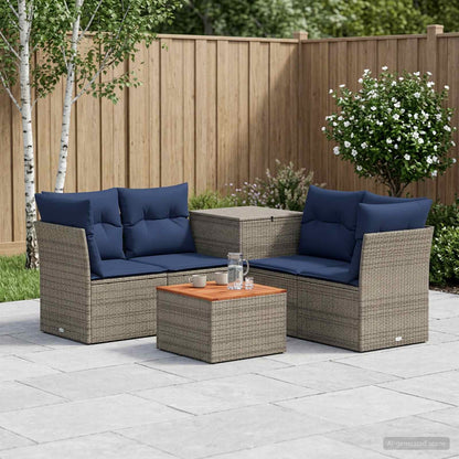 Set di divani 6 pz Grigio e Blu Navy Rattan sintetico e Acciaio | homemem39