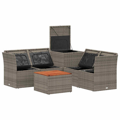 Set di divani 6 pz Grigio e Blu Navy Rattan sintetico e Acciaio | homemem39
