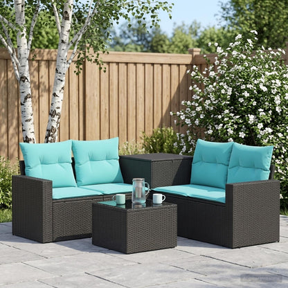 Set di divani 6 pz Nero e Blu Rattan sintetico e Acciaio | homemem39