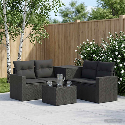 Set di divani 6 pz Nero Rattan sintetico e Acciaio