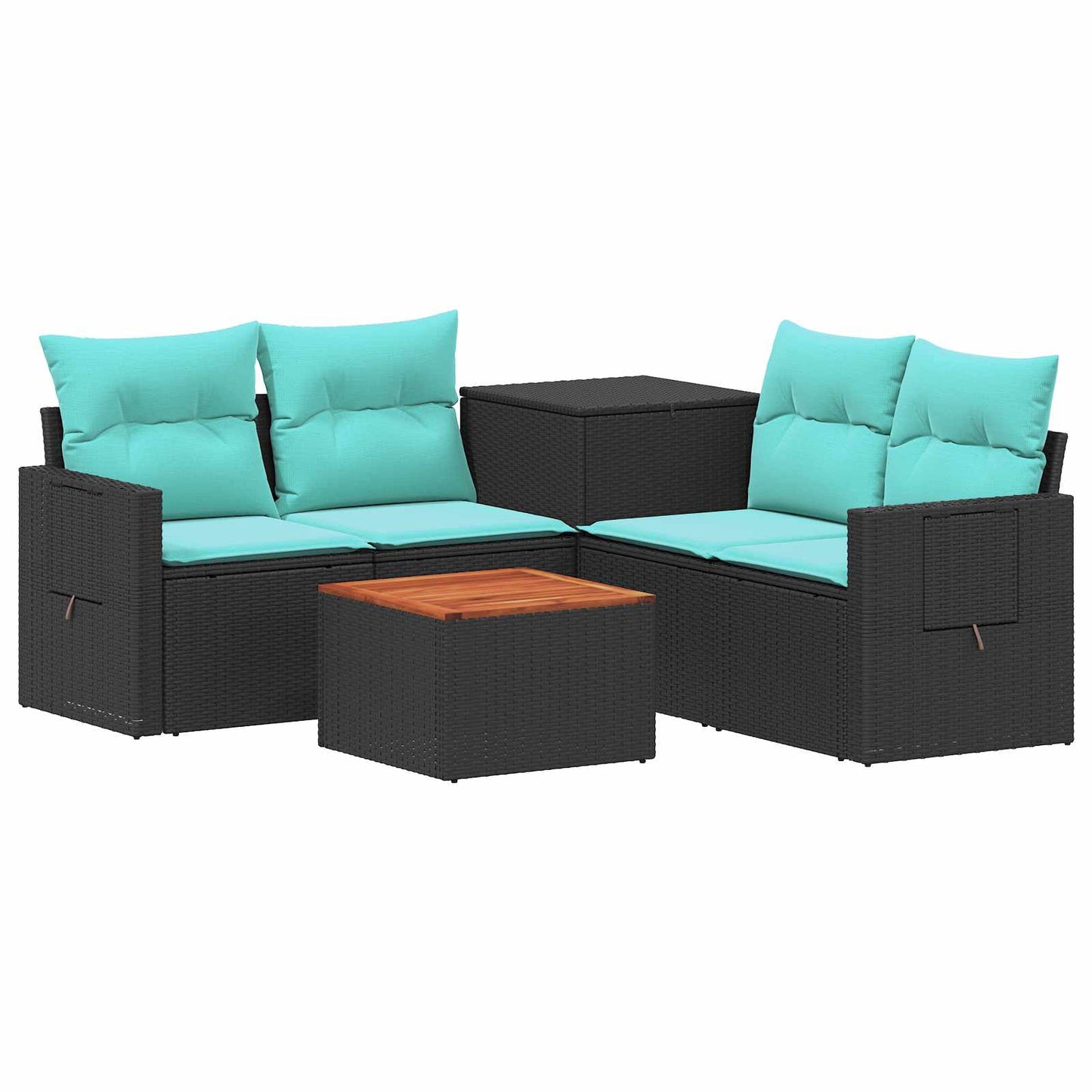 Set di divani 6 pz Nero e Blu Rattan sintetico e Acciaio