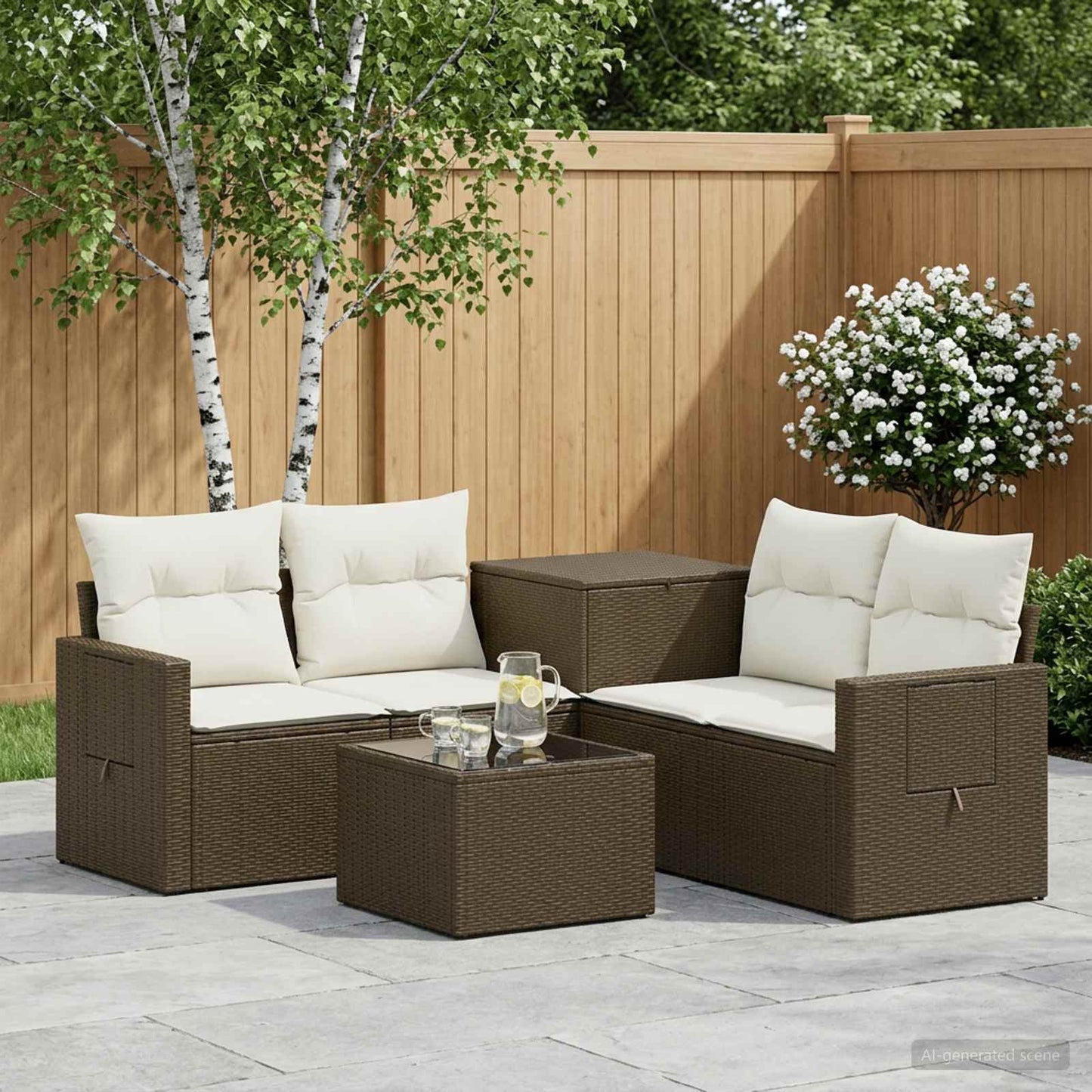 Set di divani 6 pz Marrone e Bianco Crema