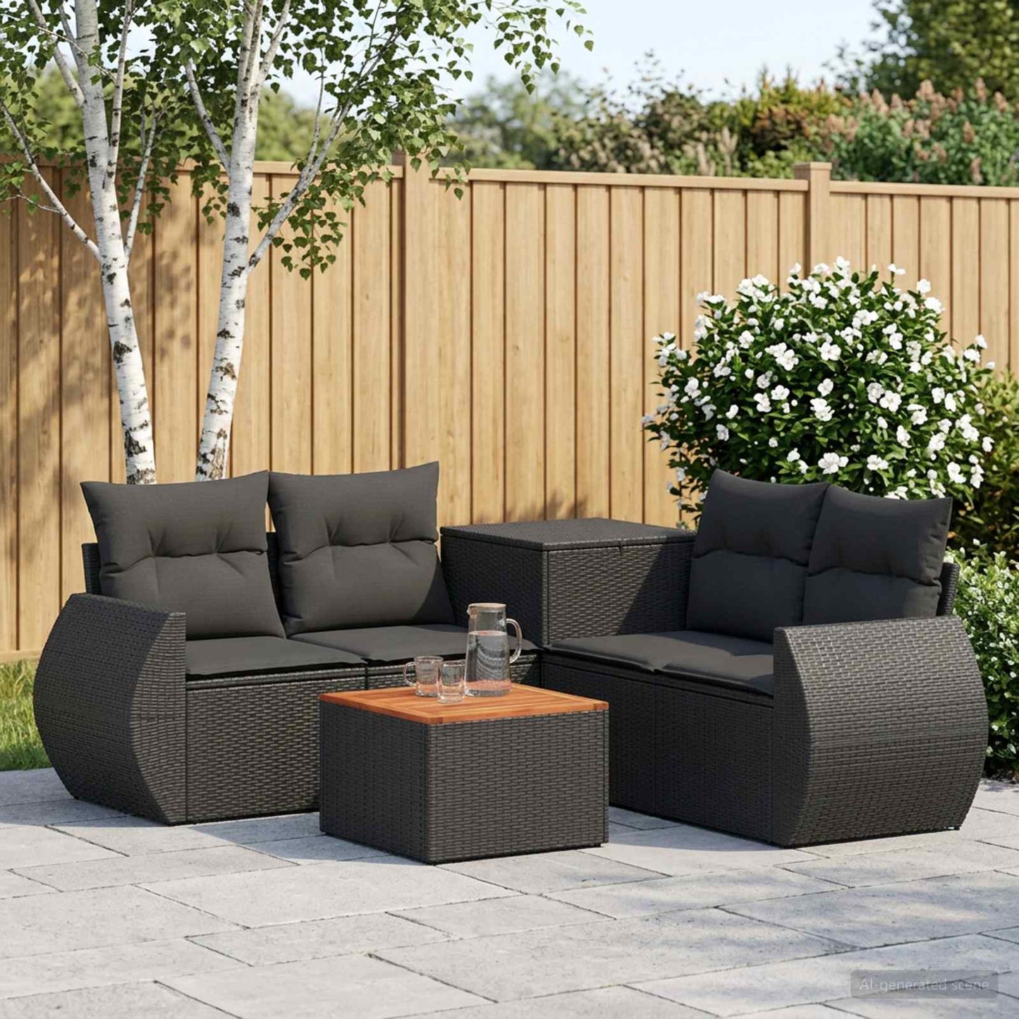 Set di divani 6 pz Nero Rattan sintetico e Acciaio | homemem39