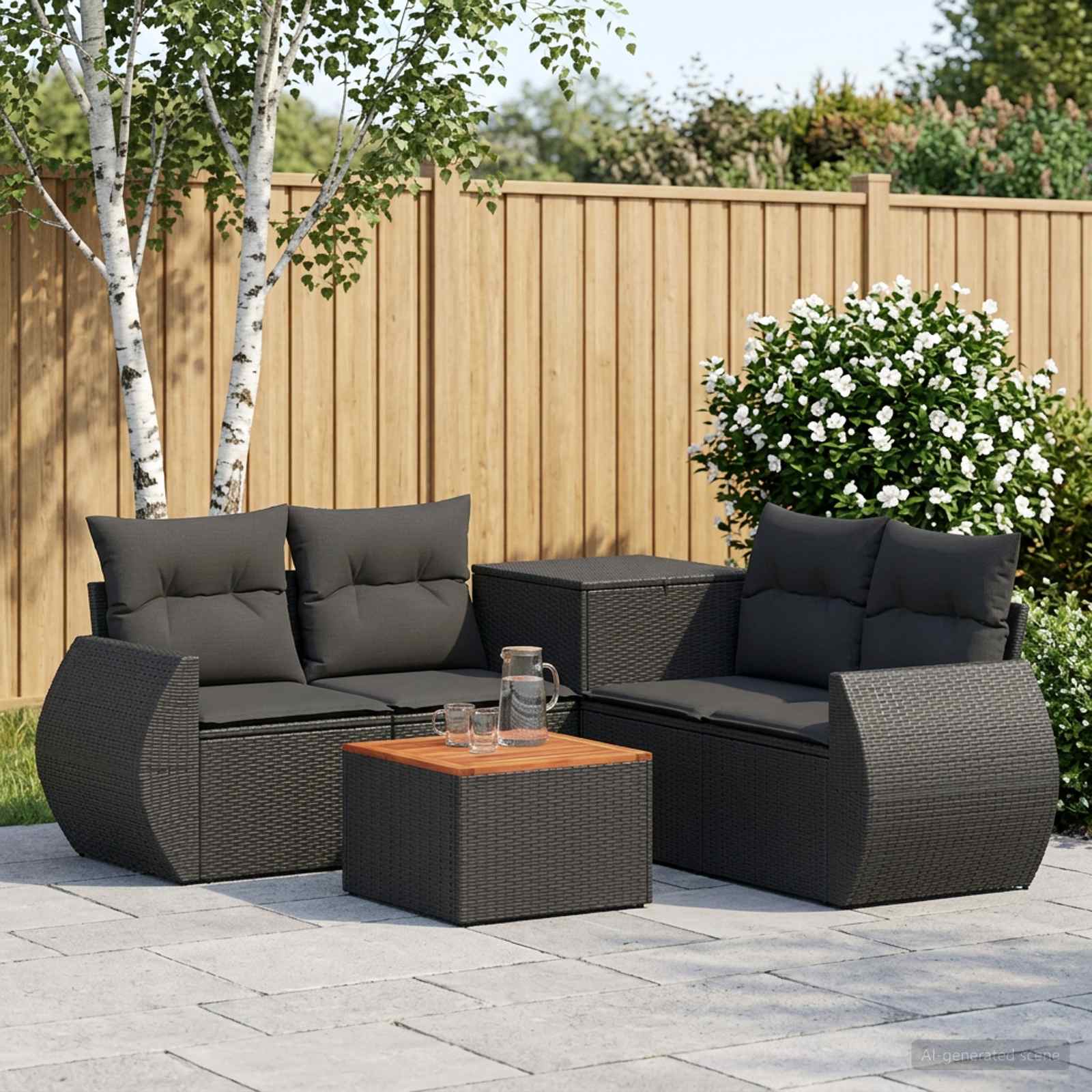 Set di divani 6 pz Nero Rattan sintetico e Acciaio | homemem39