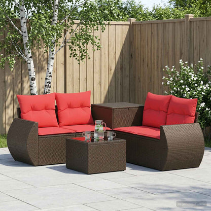 Set di divani 6 pz Marrone e Rosso Rattan sintetico e Acciaio | homemem39