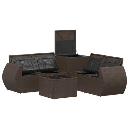 Set di divani 6 pz Marrone e Rosso Rattan sintetico e Acciaio | homemem39