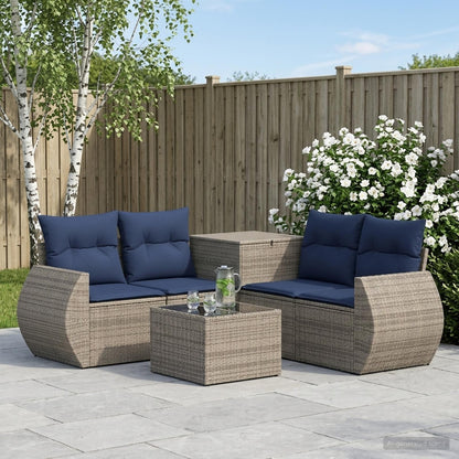 Set di divani 6 pz Grigio e Blu Navy Rattan sintetico e Acciaio | homemem39