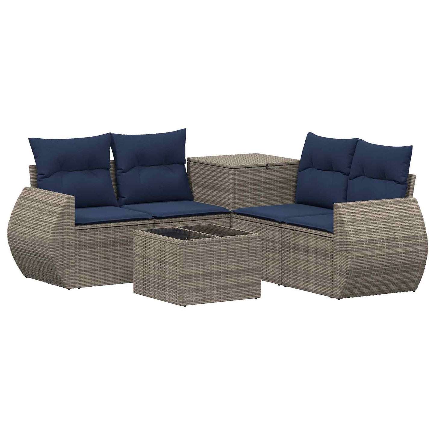 Set di divani 6 pz Grigio e Blu Navy Rattan sintetico e Acciaio | homemem39