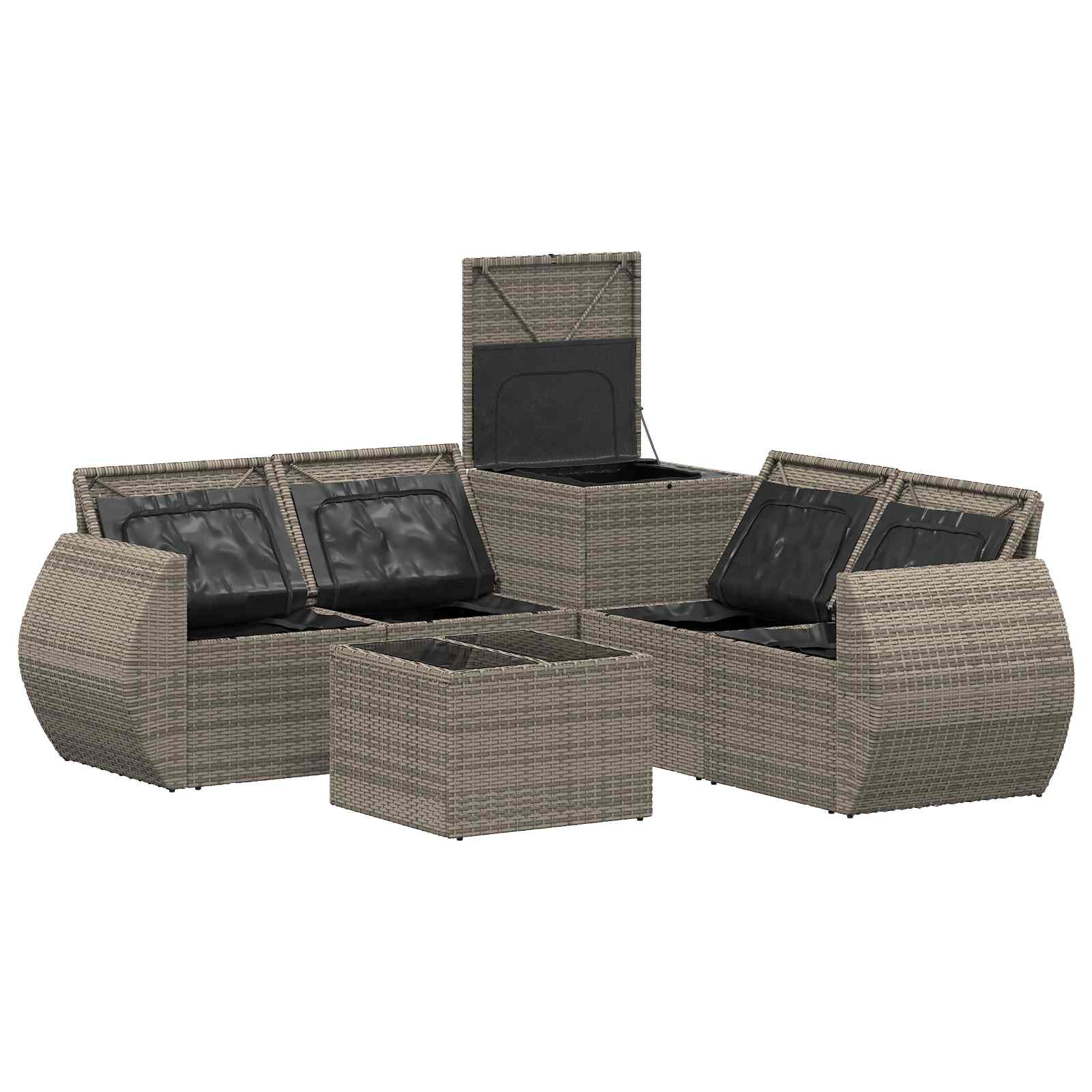 Set di divani 6 pz Grigio e Blu Navy Rattan sintetico e Acciaio | homemem39