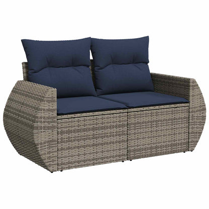 Set di divani 6 pz Grigio e Blu Navy Rattan sintetico e Acciaio