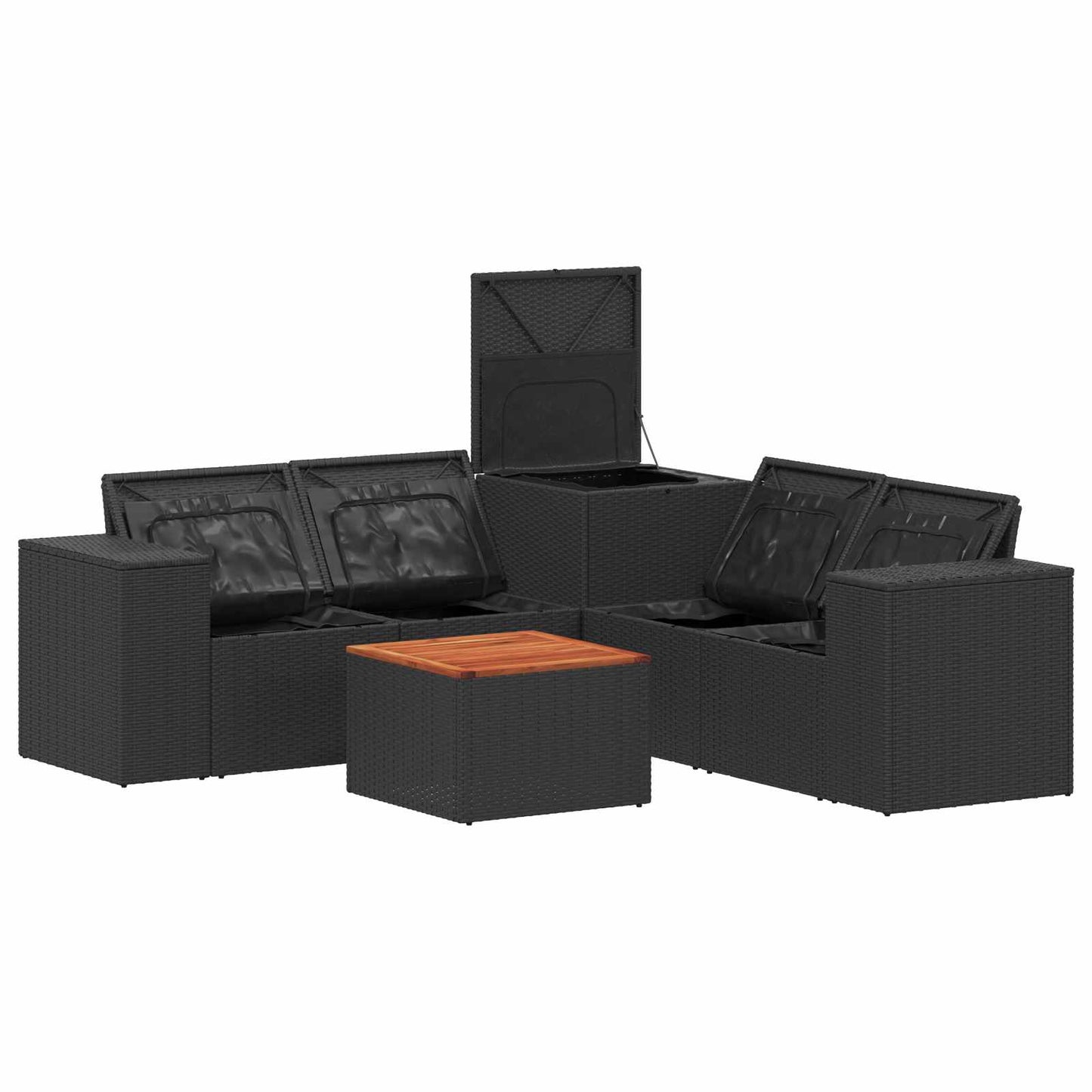 Set di divani 6 pz Nero e Blu Rattan sintetico e Acciaio | homemem39