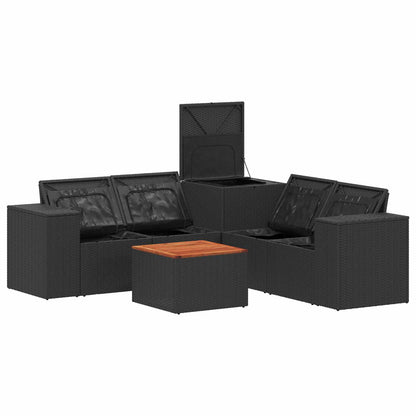 Set di divani 6 pz Nero e Blu Rattan sintetico e Acciaio | homemem39