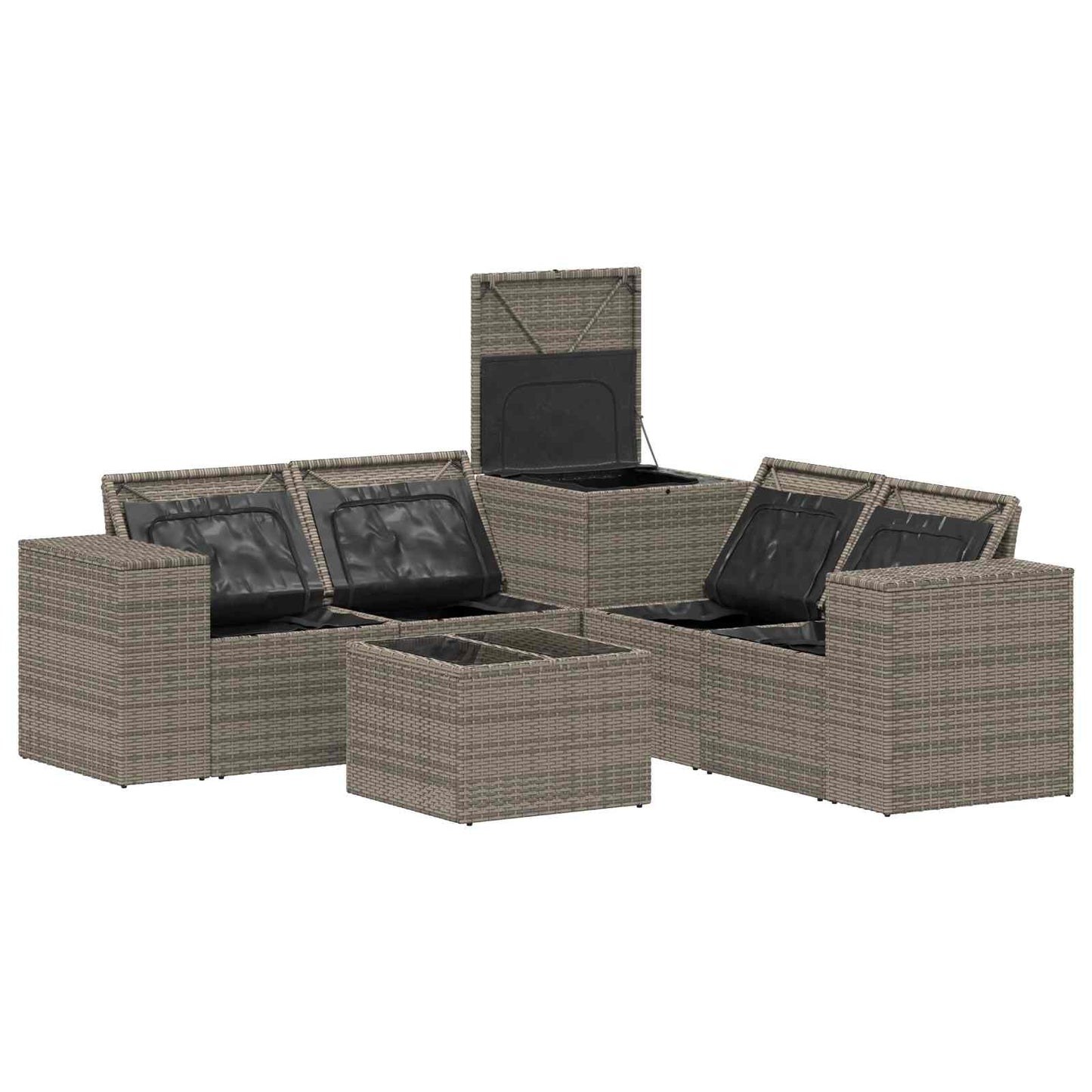 Set di divani 6 pz Grigio e Blu Navy Rattan sintetico e Acciaio | homemem39