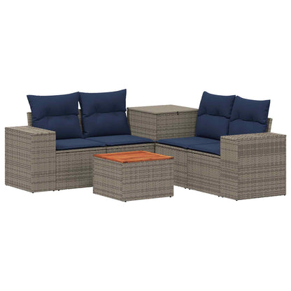 Set di divani 6 pz Grigio e Blu Navy Rattan sintetico e Acciaio | homemem39