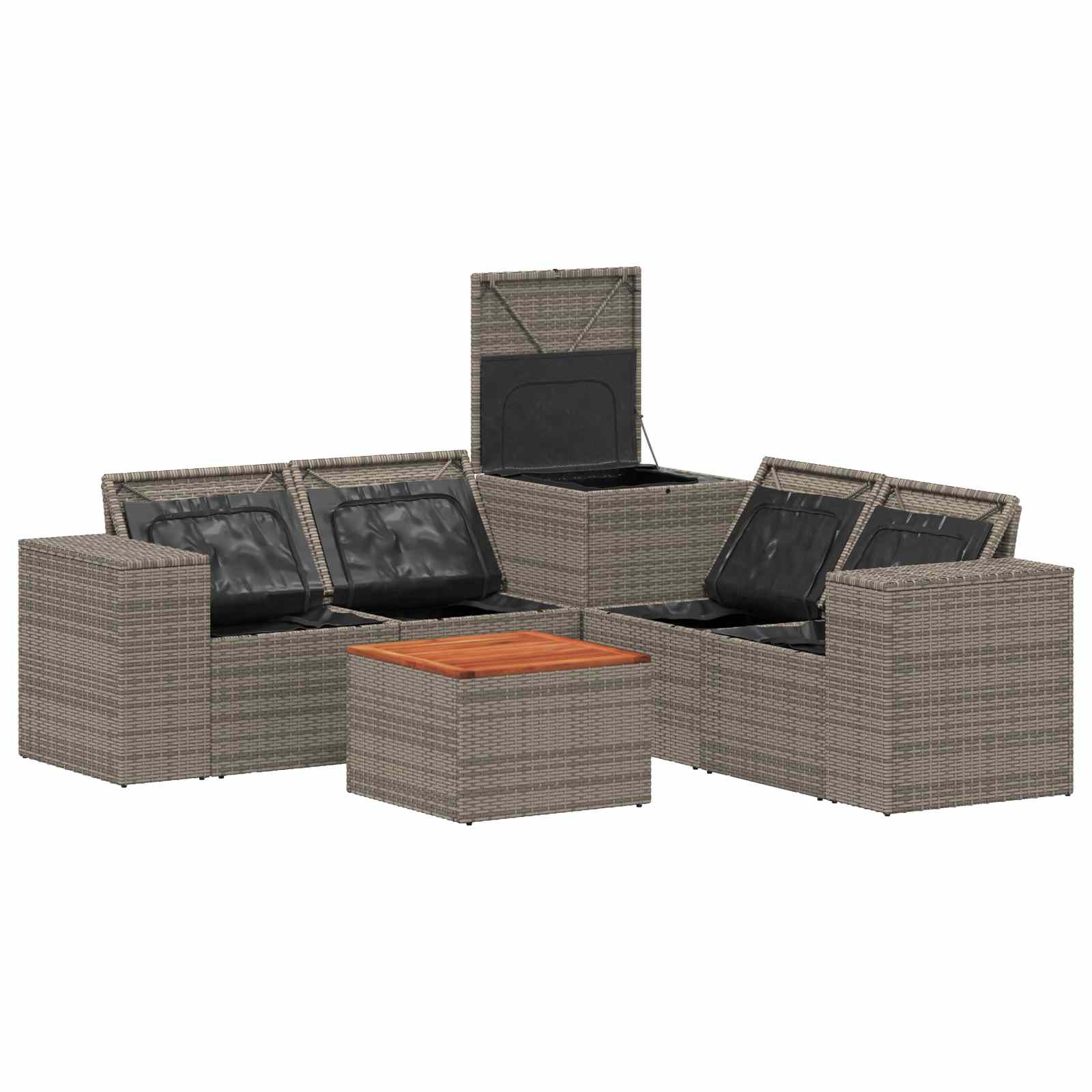 Set di divani 6 pz Grigio e Blu Navy Rattan sintetico e Acciaio | homemem39