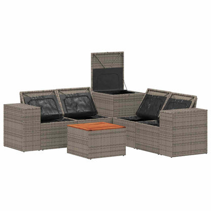 Set di divani 6 pz Grigio e Blu Navy Rattan sintetico e Acciaio | homemem39