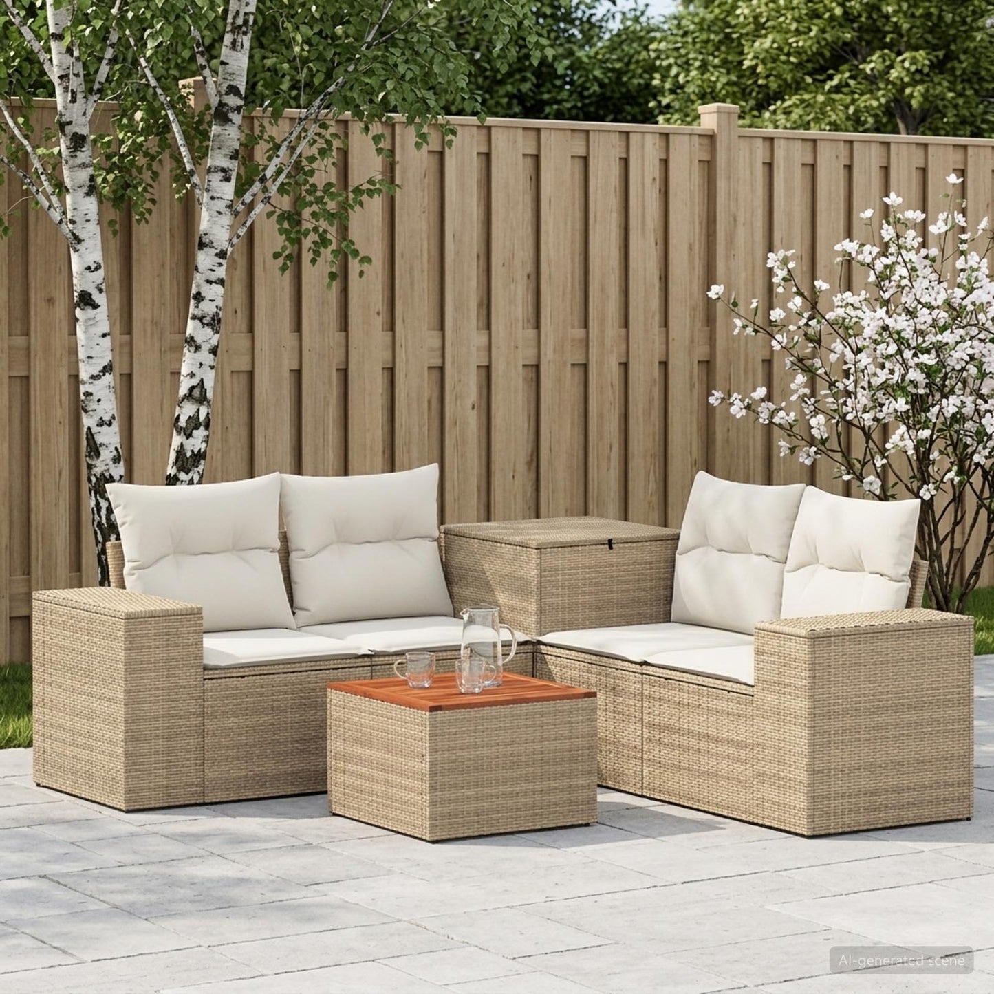 Set di divani 6 pz Beige e Bianco Crema