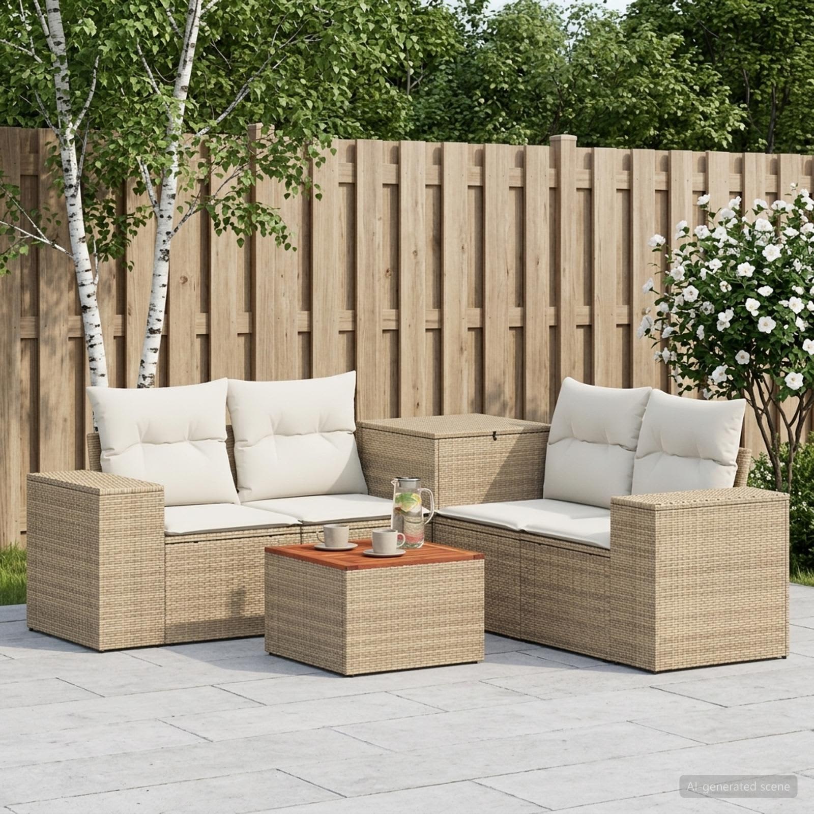 Set di divani 6 pz Beige e Bianco Crema | homemem39
