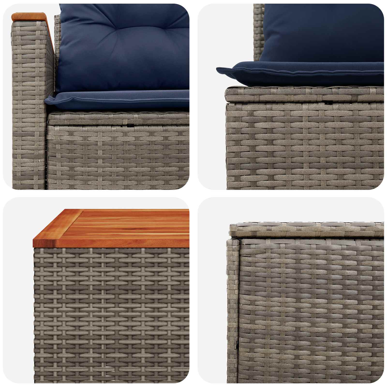 Set di divani 6 pz Grigio e Blu Navy Rattan sintetico e Acciaio | homemem39