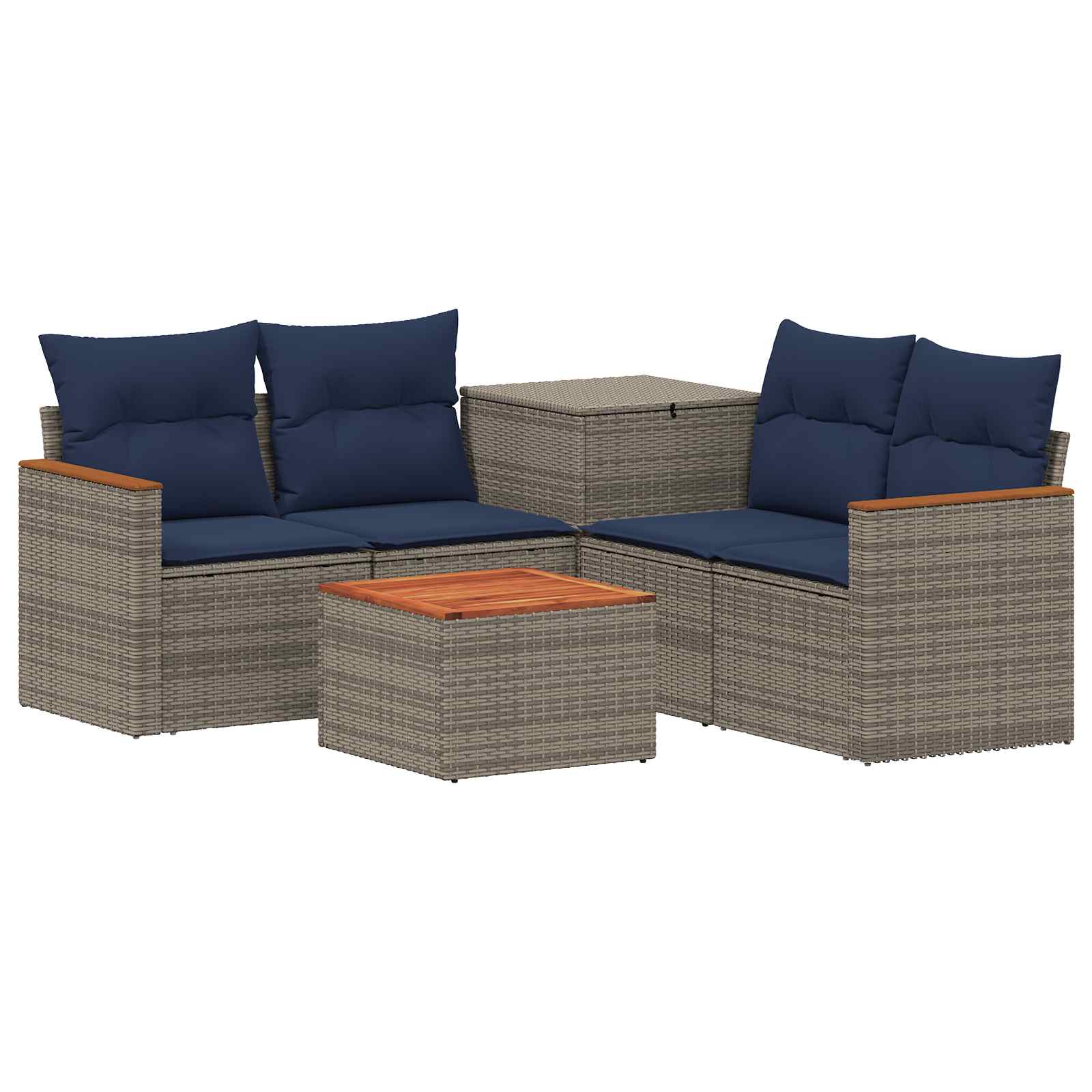 Set di divani 6 pz Grigio e Blu Navy Rattan sintetico e Acciaio | homemem39
