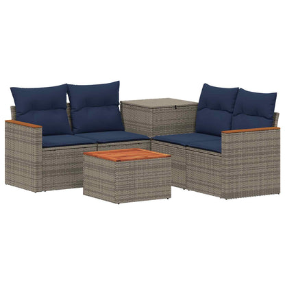 Set di divani 6 pz Grigio e Blu Navy Rattan sintetico e Acciaio | homemem39