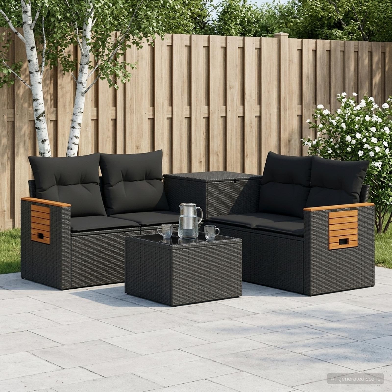 Set di divani 6 pz Nero Rattan sintetico e Acciaio | homemem39