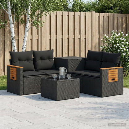 Set di divani 6 pz Nero Rattan sintetico e Acciaio | homemem39