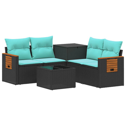 Set di divani 6 pz Nero e Blu Rattan sintetico e Acciaio | homemem39